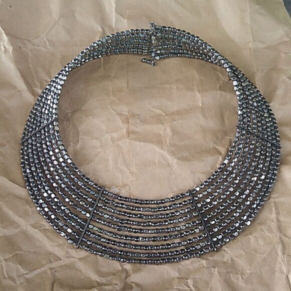 Statement Silver tone Metal Beaded 9 Strands Collar Necklace - Picture 6 of 9